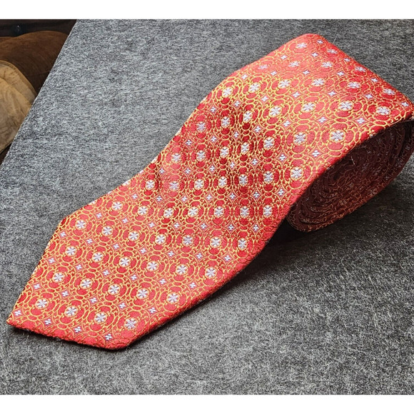 Valentino Tie 100% Italian Silk Red Designer Luxury USA 59" Abstract Ditzy - Picture 1 of 8